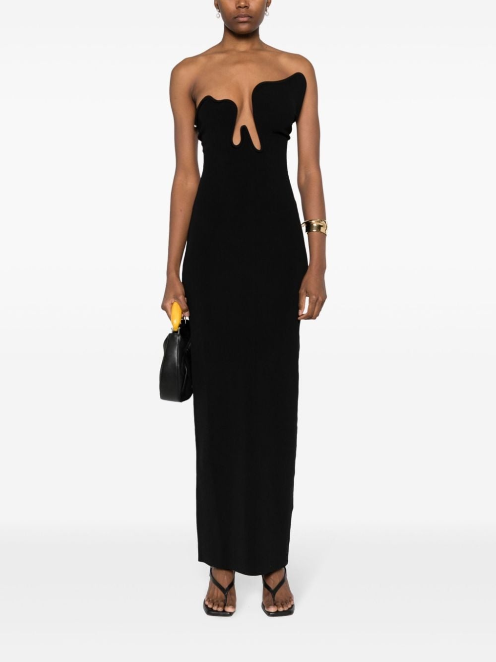 asymmetric crepe long dress - 2