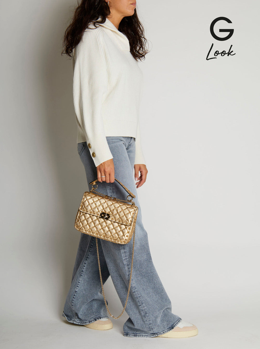 Valentino Garavani Women 'Rockstud Spike' Metallic Medium Crossbody Bag With Chain-Link Shoulder Str - 6