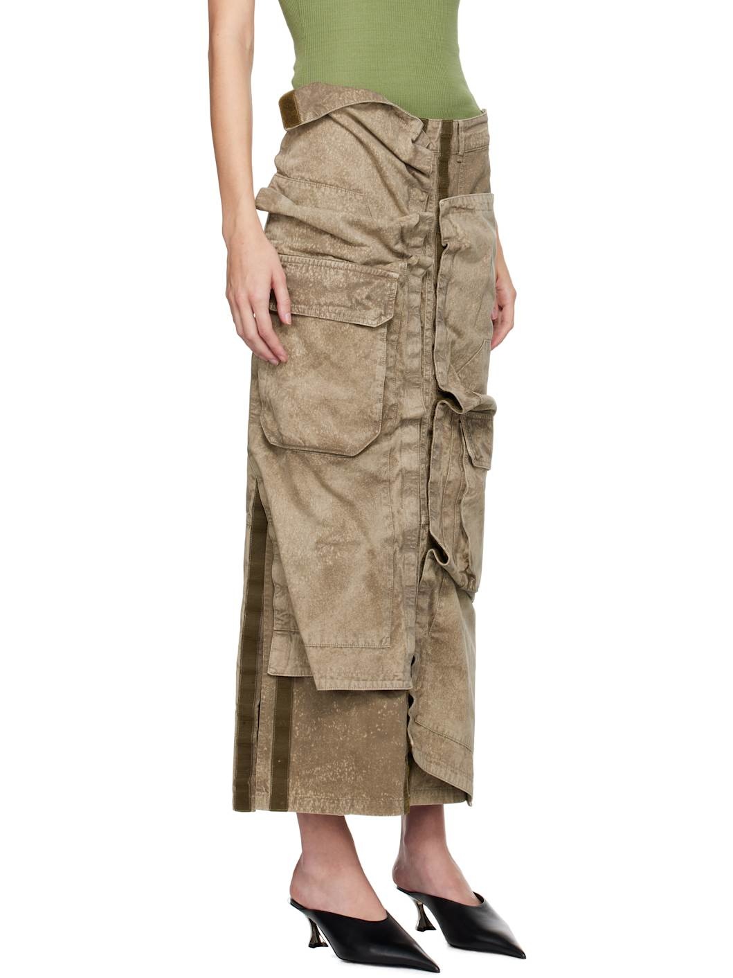 Khaki Cargo Pocket Midi Skirt - 2