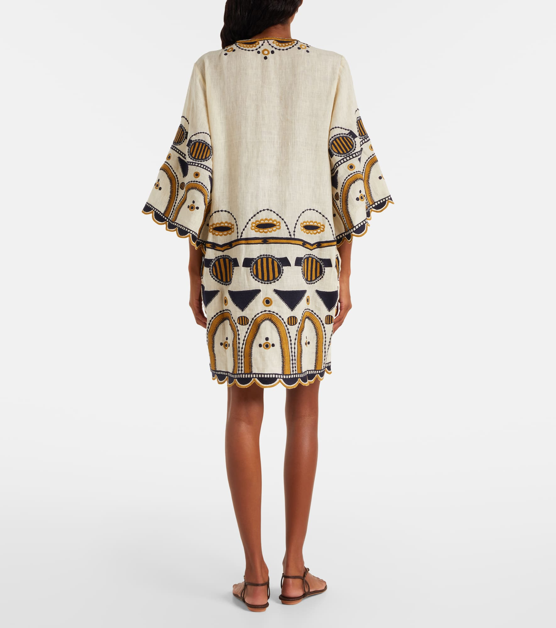 Medaillon embroidered linen minidress - 3