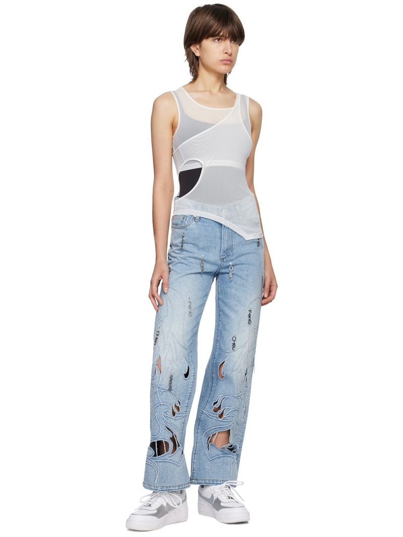 FENG CHEN WANG Blue Phoenix Cutout Jeans outlook