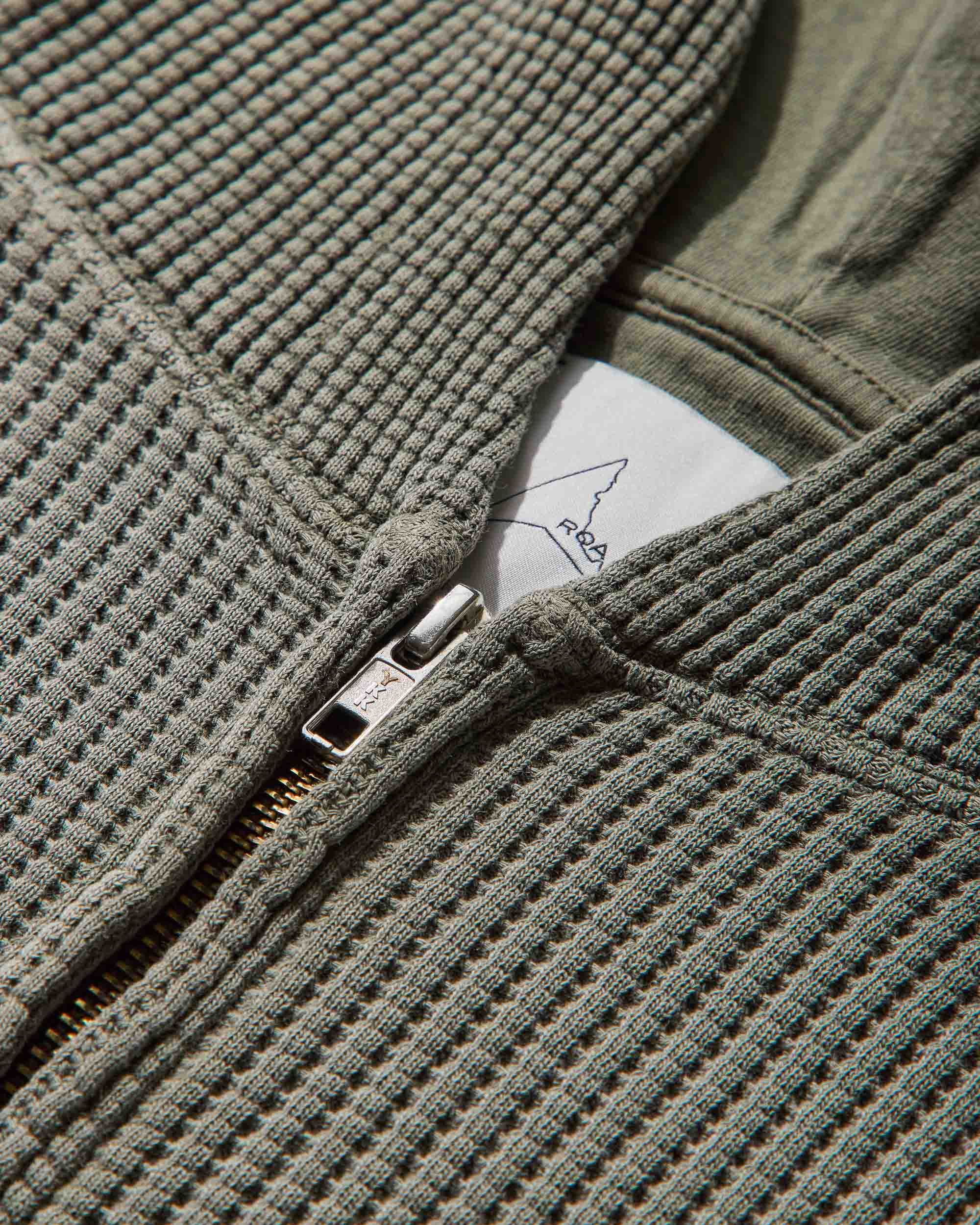 Men's Bee Sun Faded Waffle Zip Up Hoodie Olive - 3