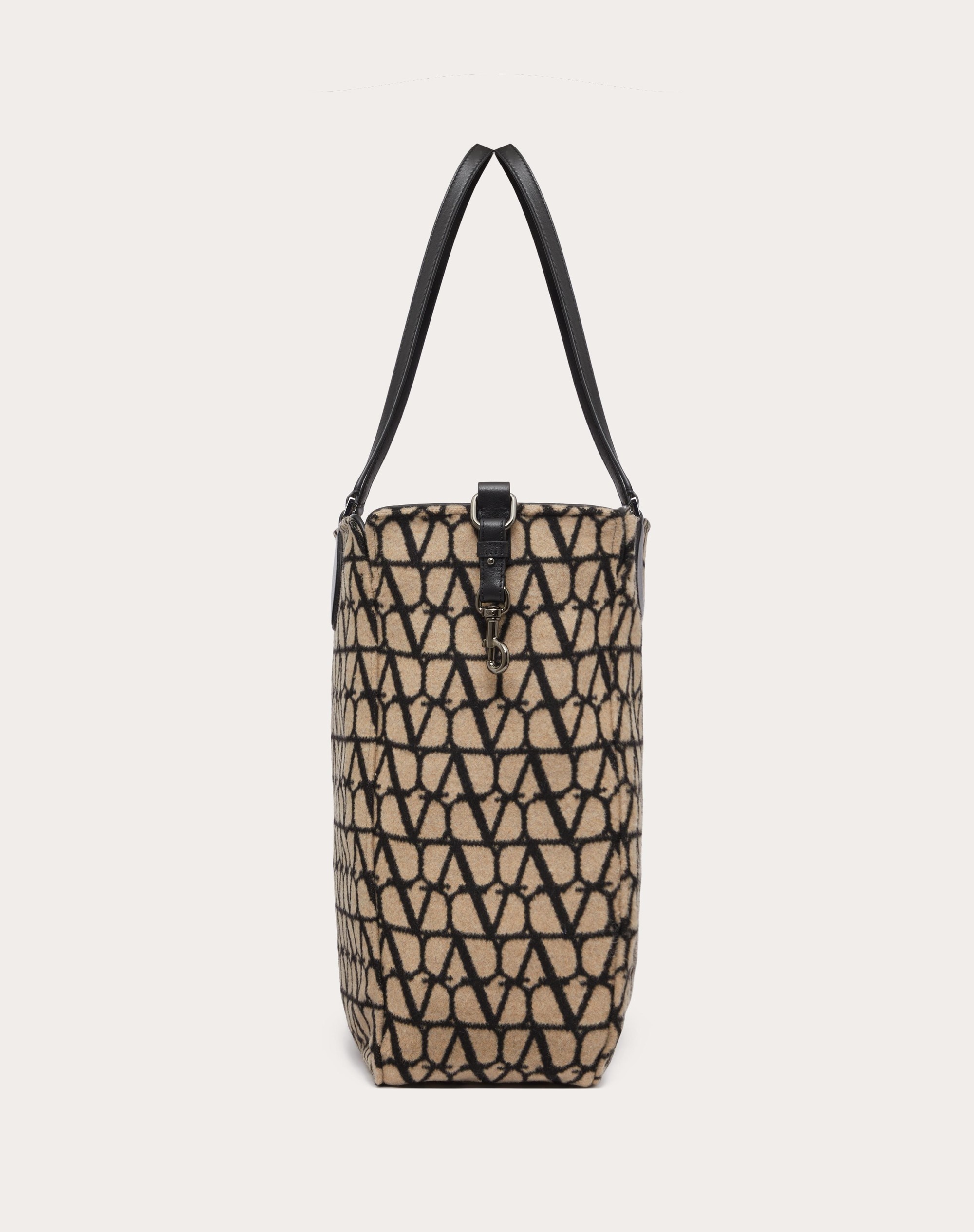 TOILE ICONOGRAPHE SHOPPING BAG IN WOOL WITH LEATHER DETAILS - 4