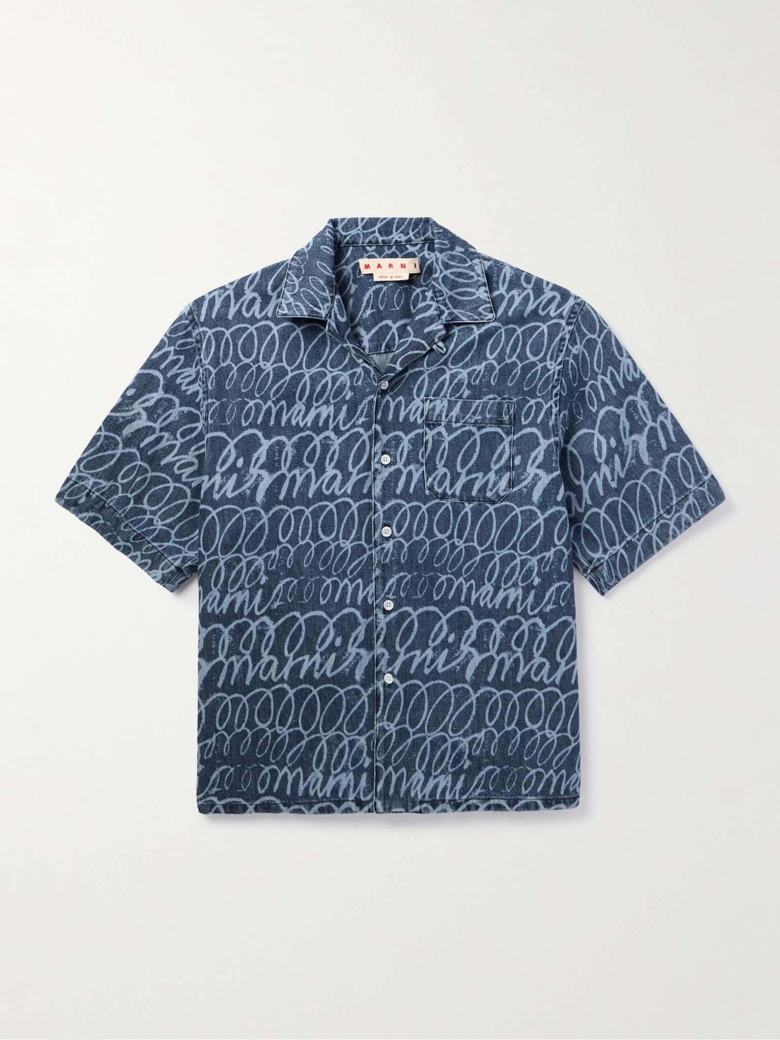 Convertible-Collar Printed Denim Shirt - 1