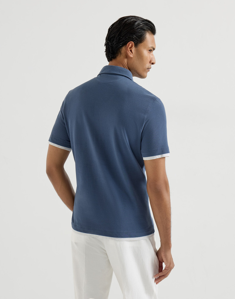 Cotton piqué shirt-style collar polo with faux-layering 3