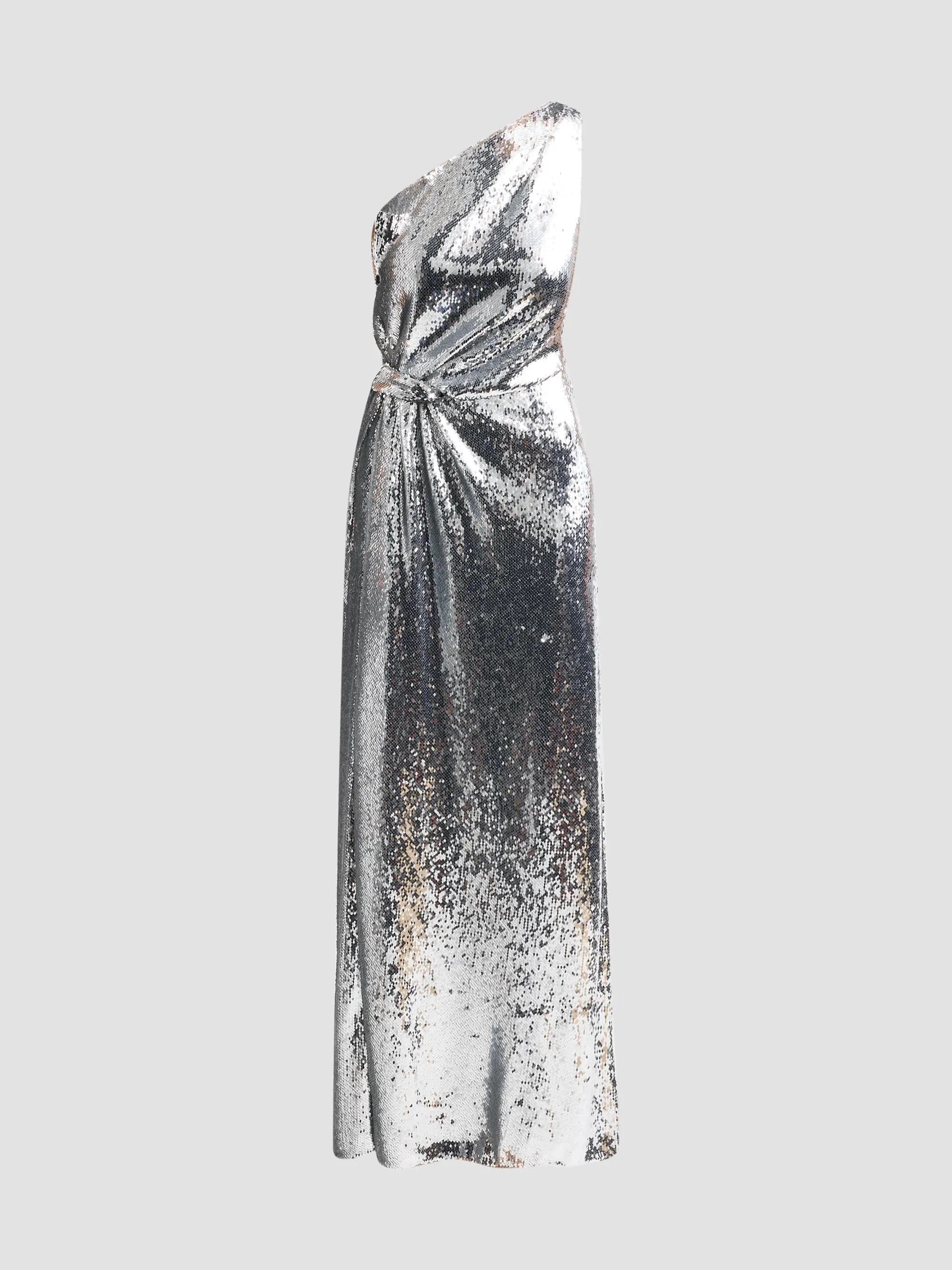 Women's Porsha Sequin Knot One-Shoulder Gown - Silver - 1