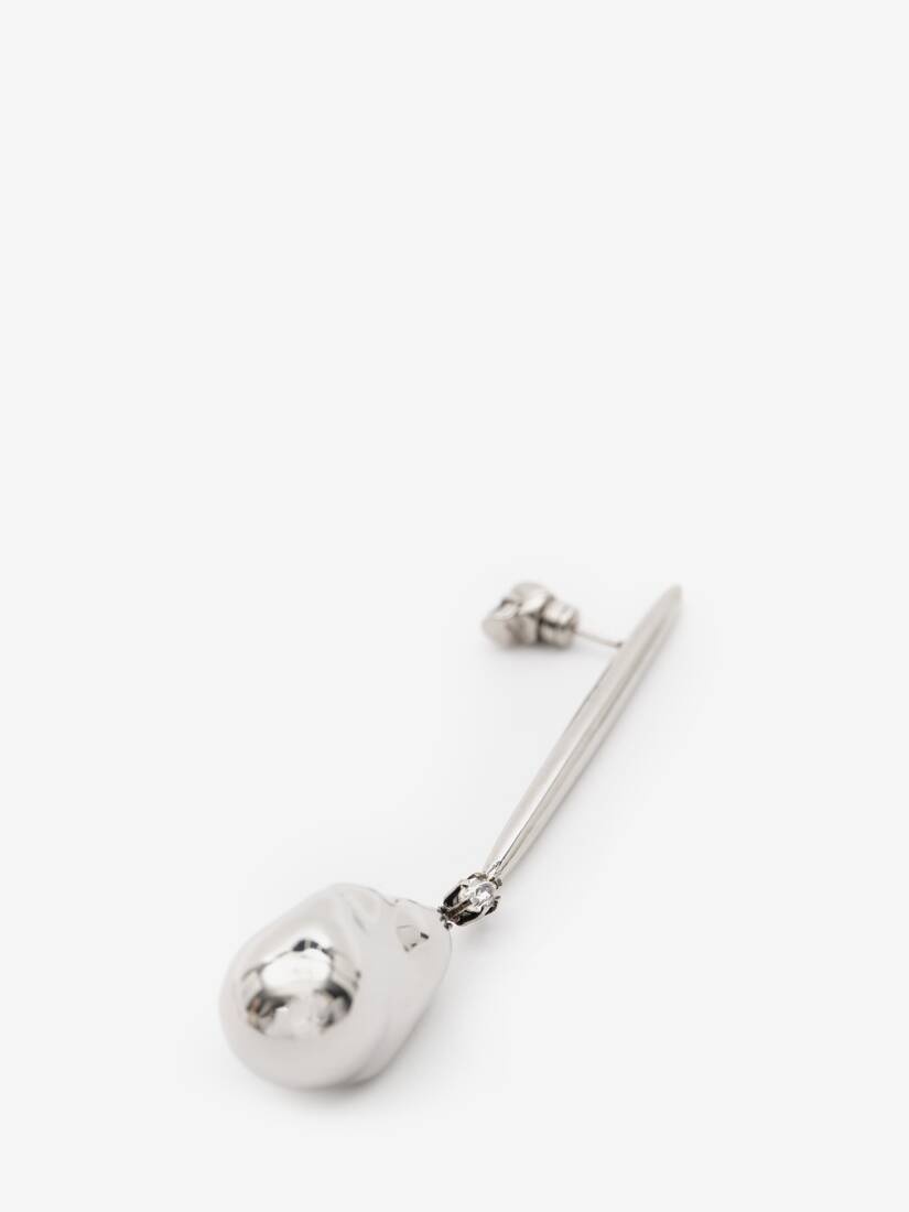 Metal Pearl Stick Earrings in Antique Silver - 4