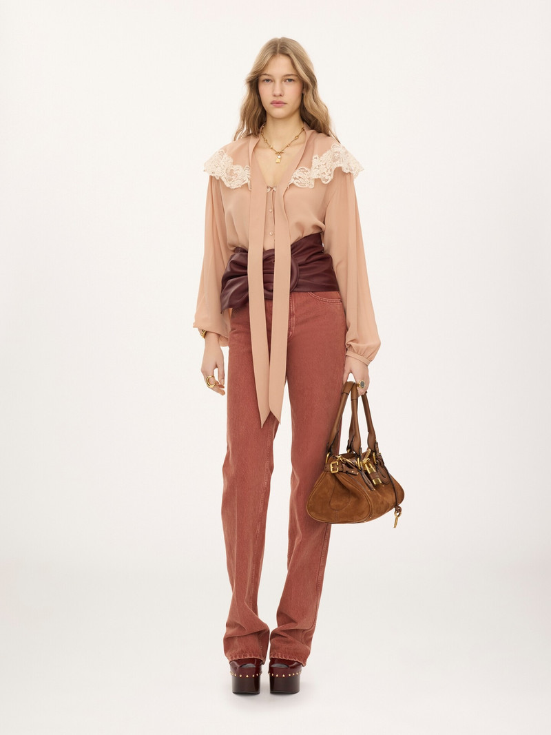 Chloé TIE-FRONT GATHERED BLOUSE IN SILK GEORGETTE & LACE outlook