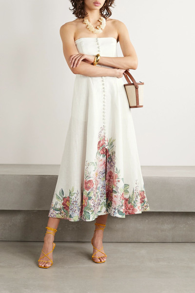 Zimmermann Bellitude strapless floral-print linen midi dress outlook