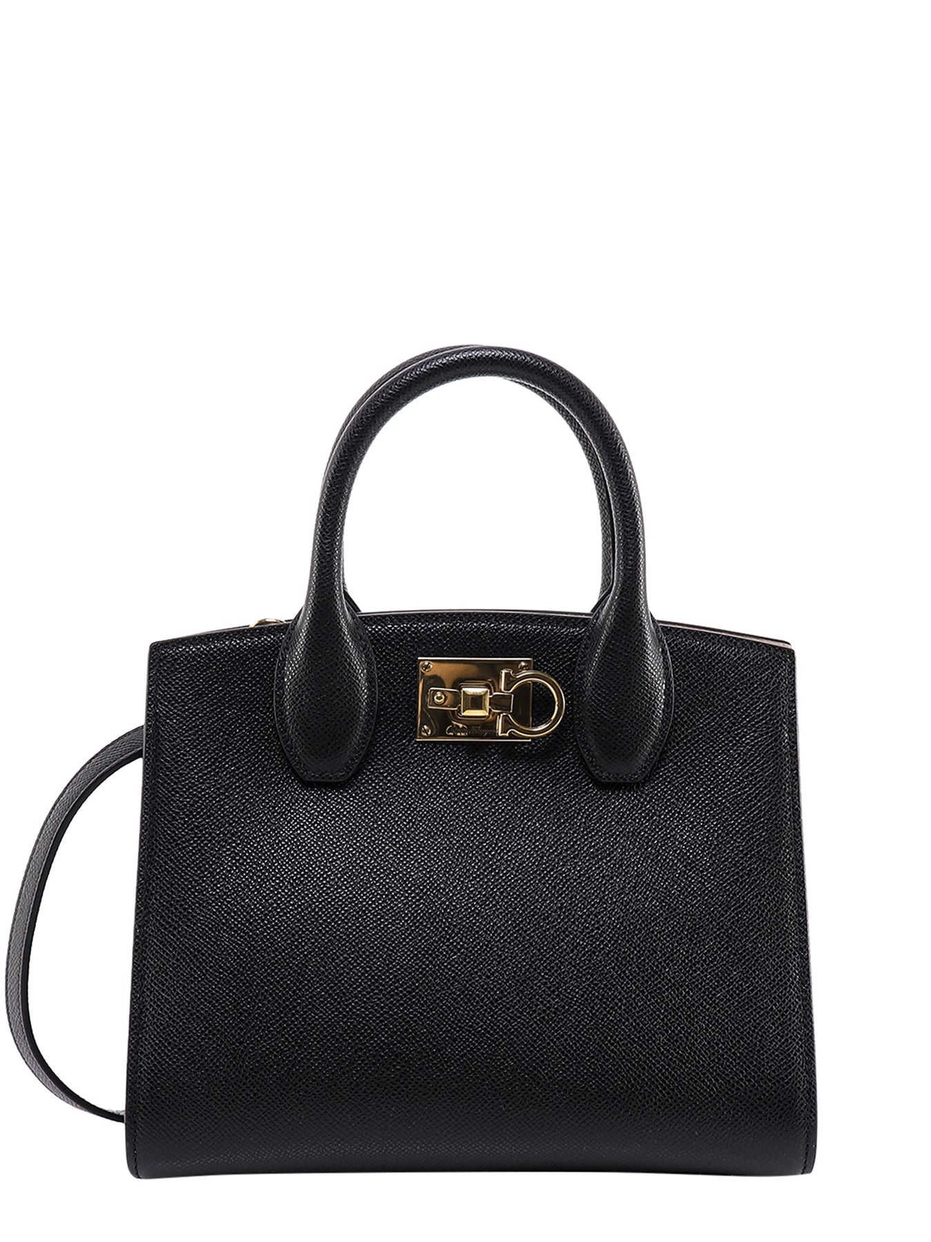 Leather handbag with metal Gancini detail - 1