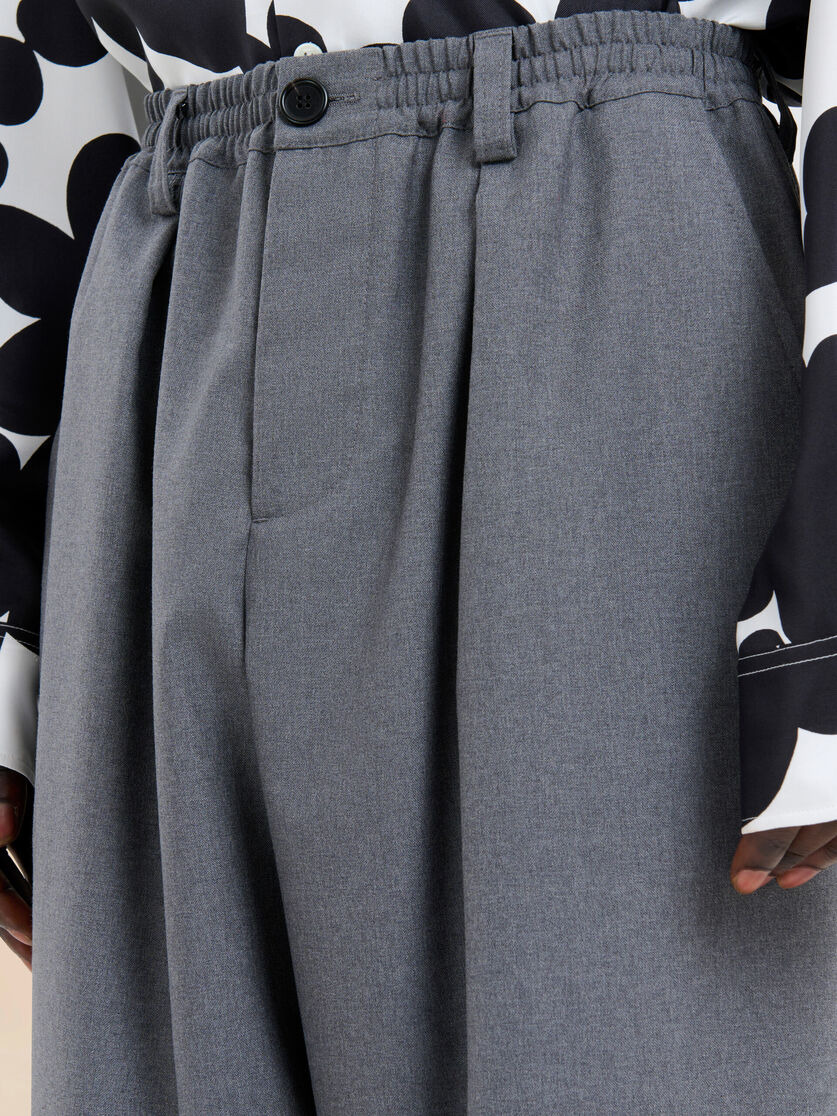 GREY TROPICAL WOOL TROUSERS WITH DRAWSTRING WAIST - 4