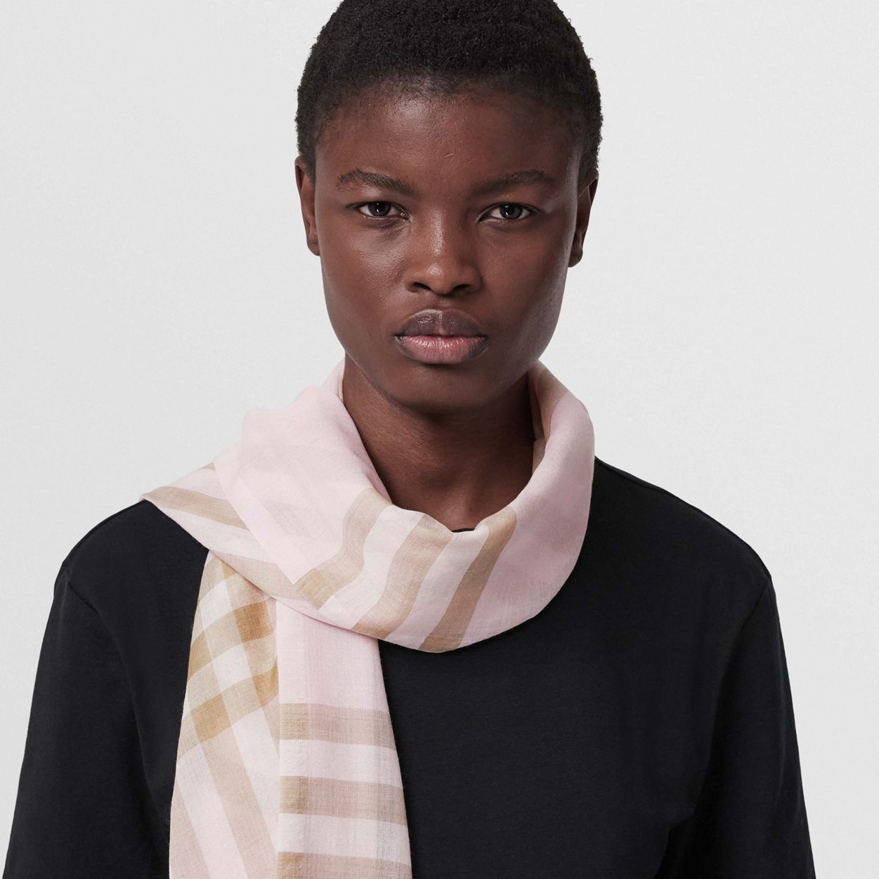 Lightweight Check Wool Silk Scarf - 3