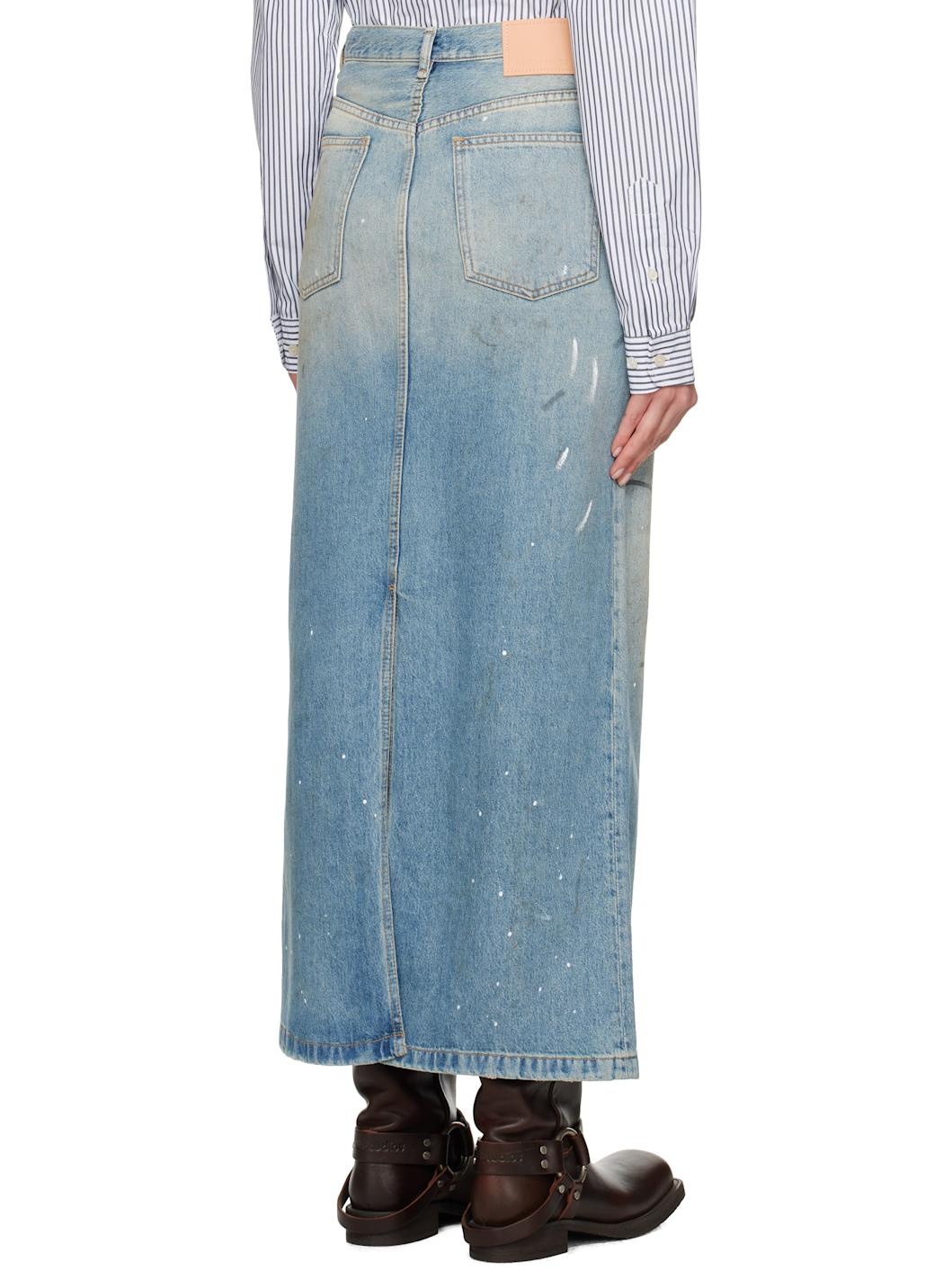 Blue Paint Splatter Denim Midi Skirt - 3
