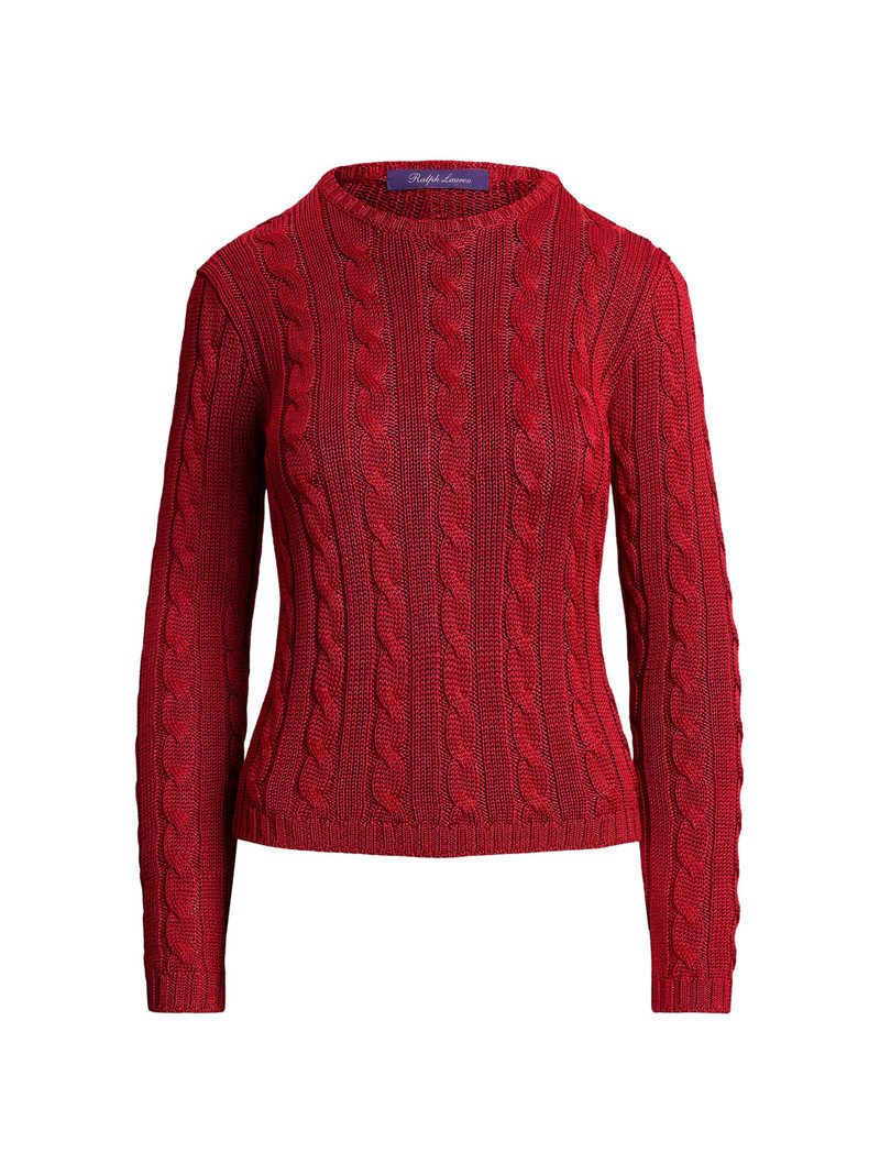 Women's Cable-Knit Silk Crewneck Sweater - Bright Red 1
