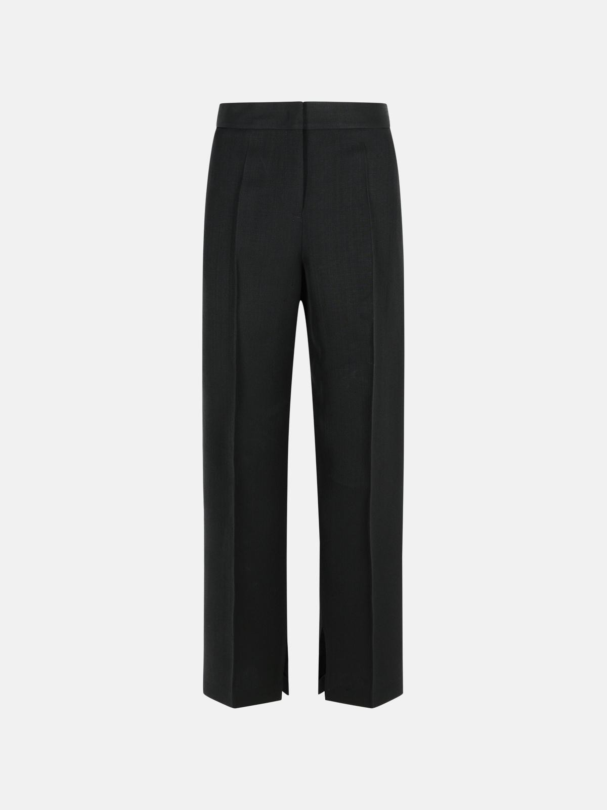 BLACK VISCOSE BLEND TROUSERS - 1