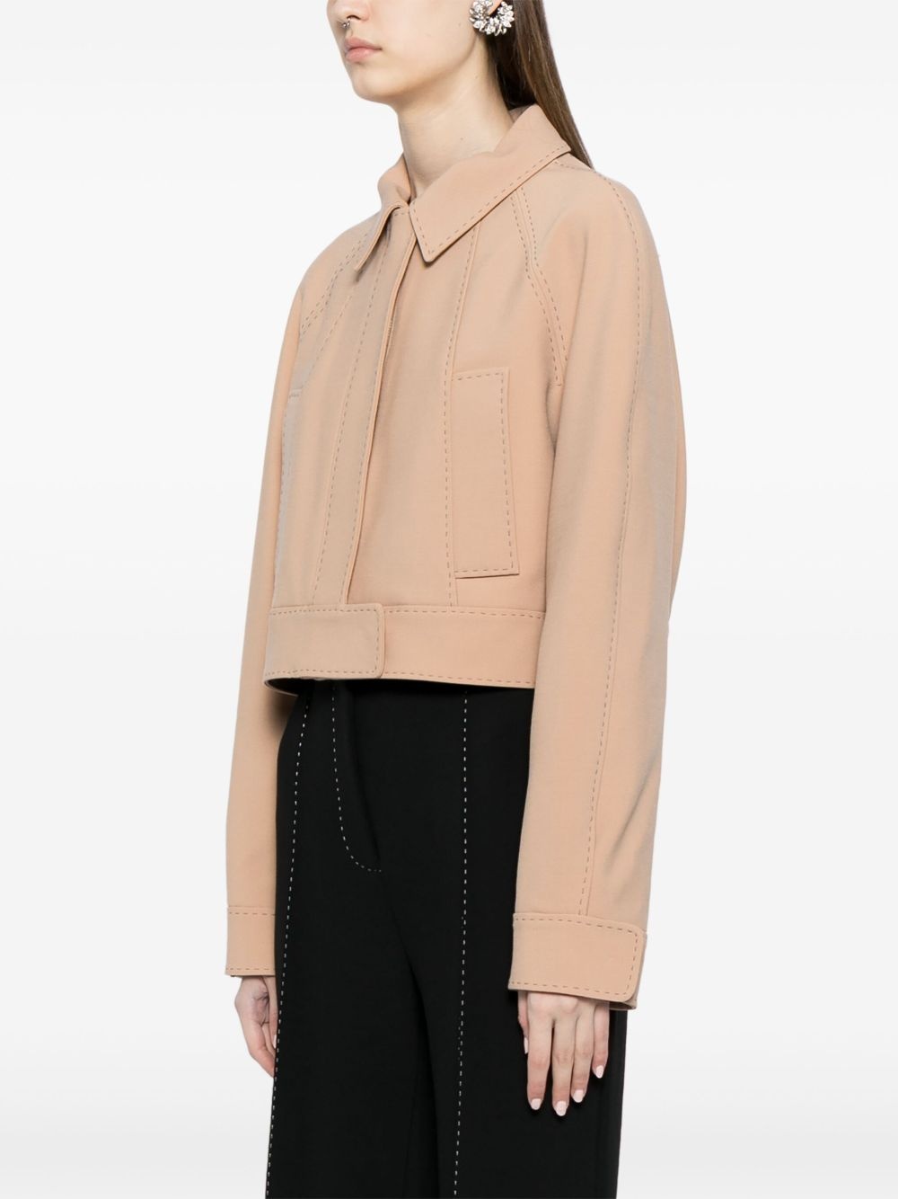 topstitch cropped jacket - 3