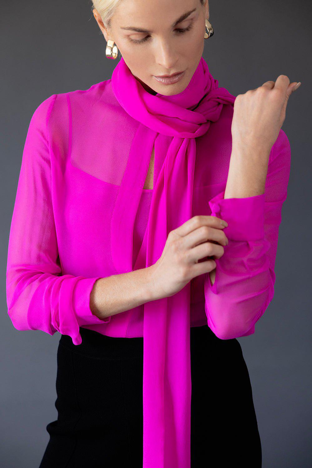 Tie Neck Button Down Blouse - 3