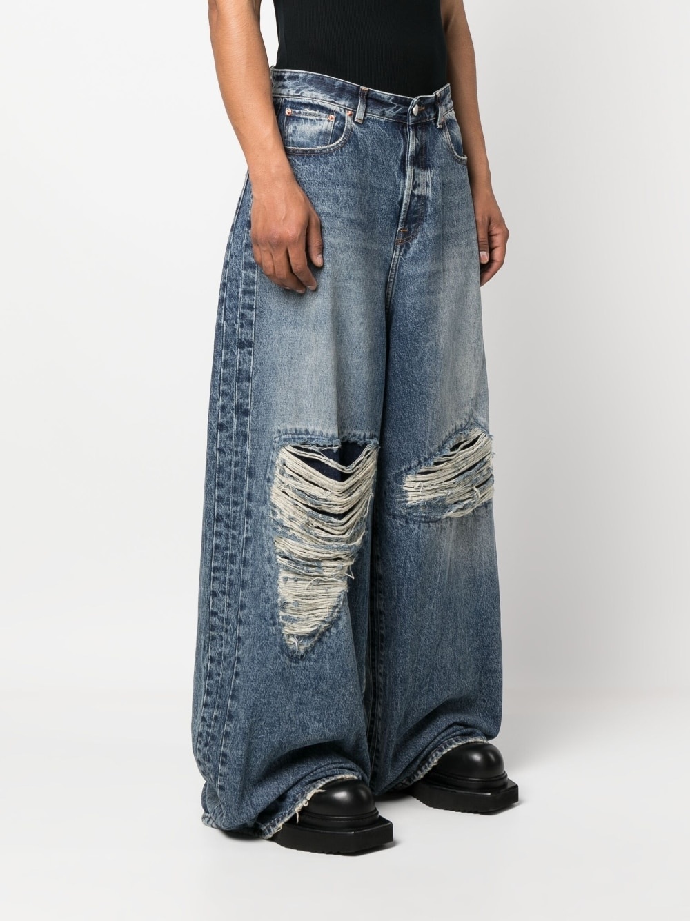 distressed wide-leg jeans - 3