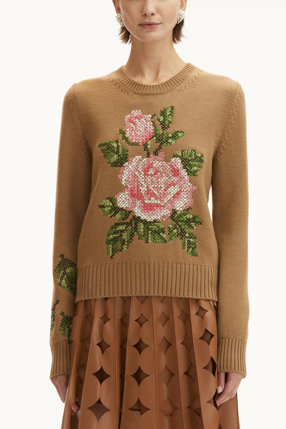 Long Sleeve Rose Embroidered Pullover - 3