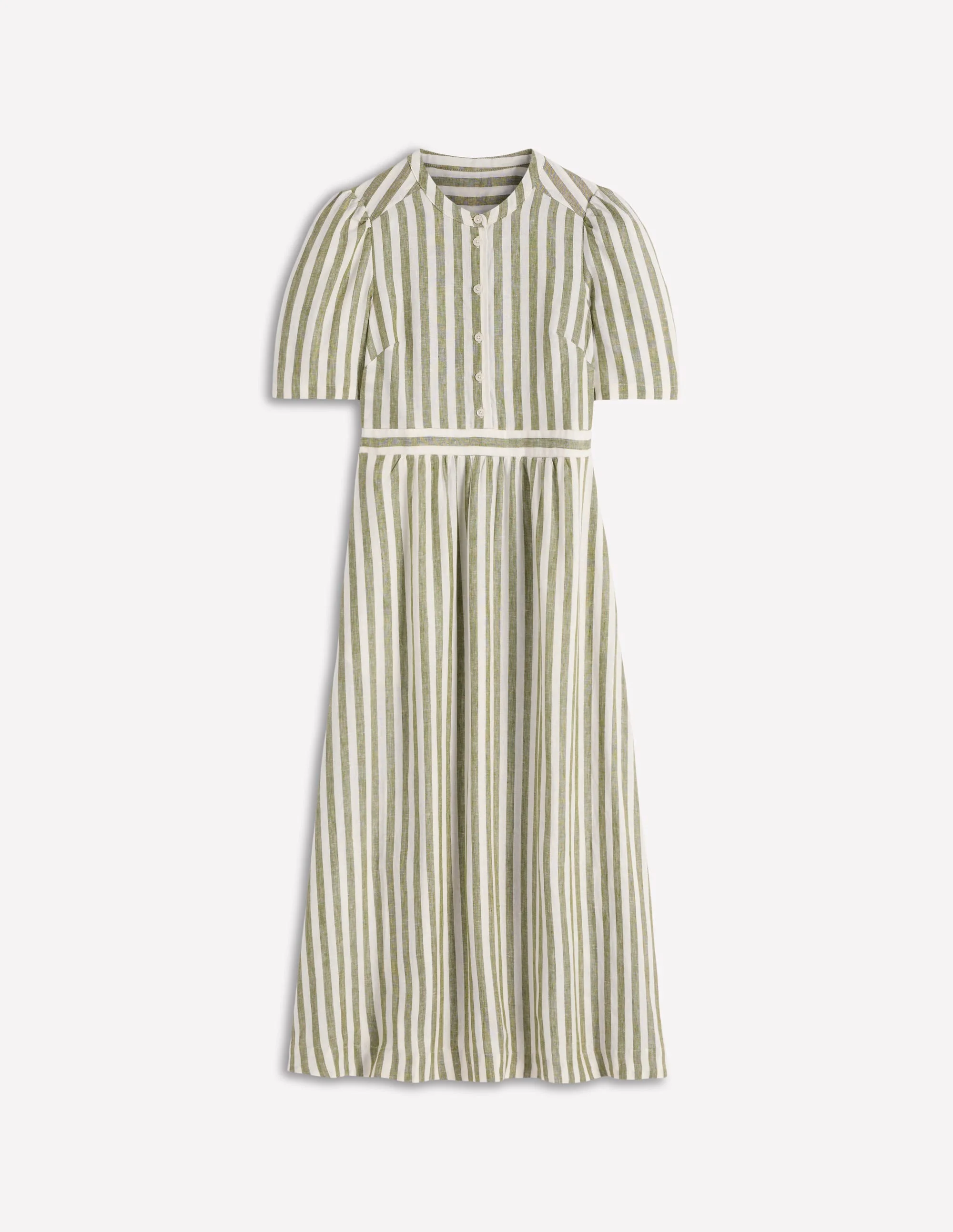 Ivy Linen Midi Dress-Olive, Ivory Stripe - 1