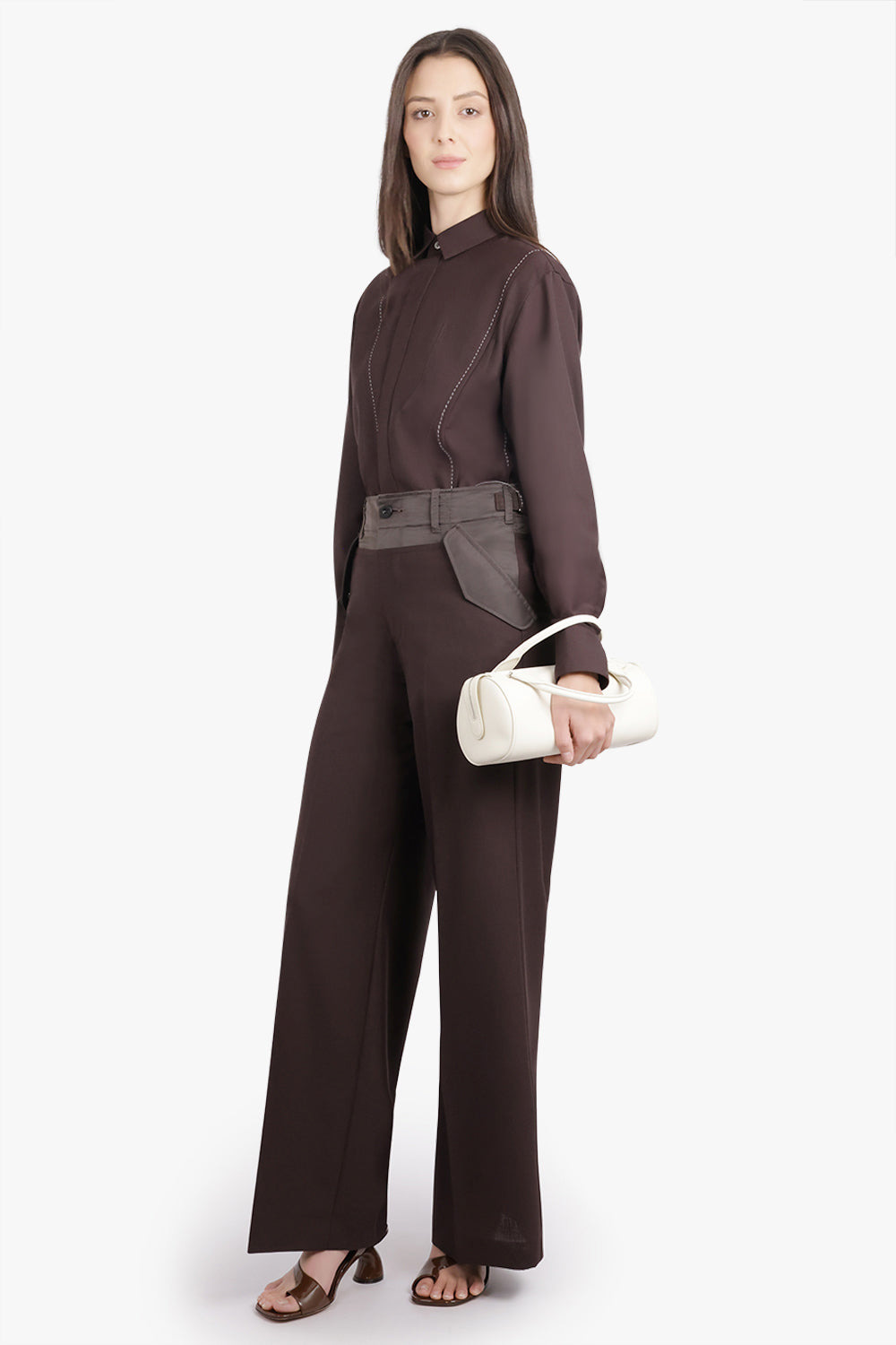 SUITING CONTRAST WIDE LEG PANT | BROWN - 2