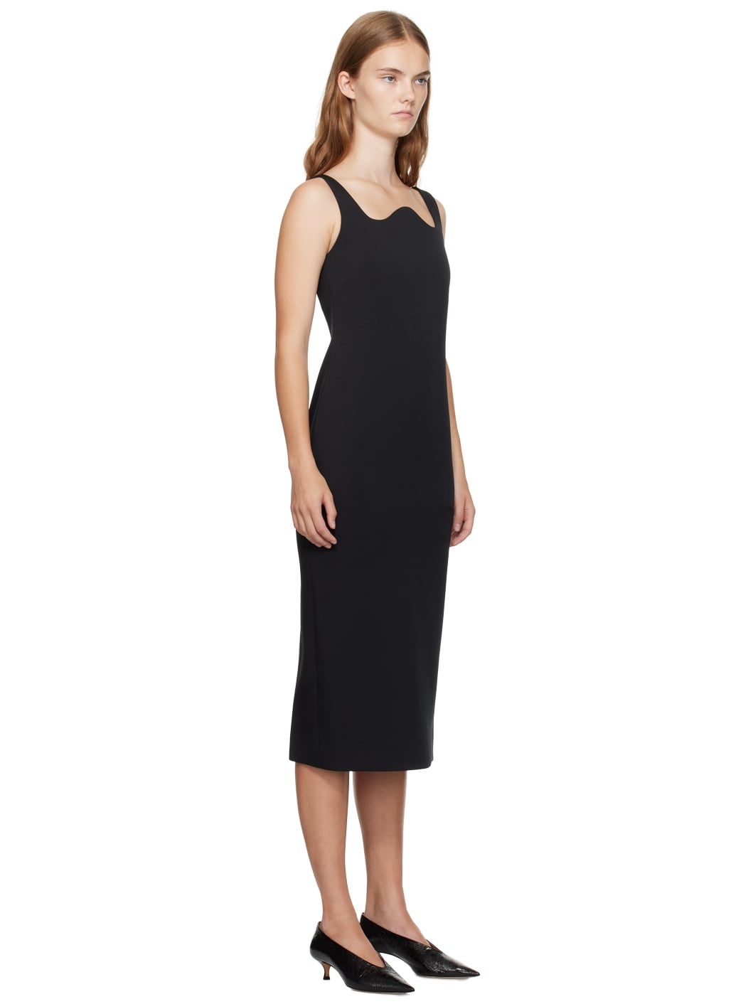 Black Signature Curved Neck Midi Dress - 2