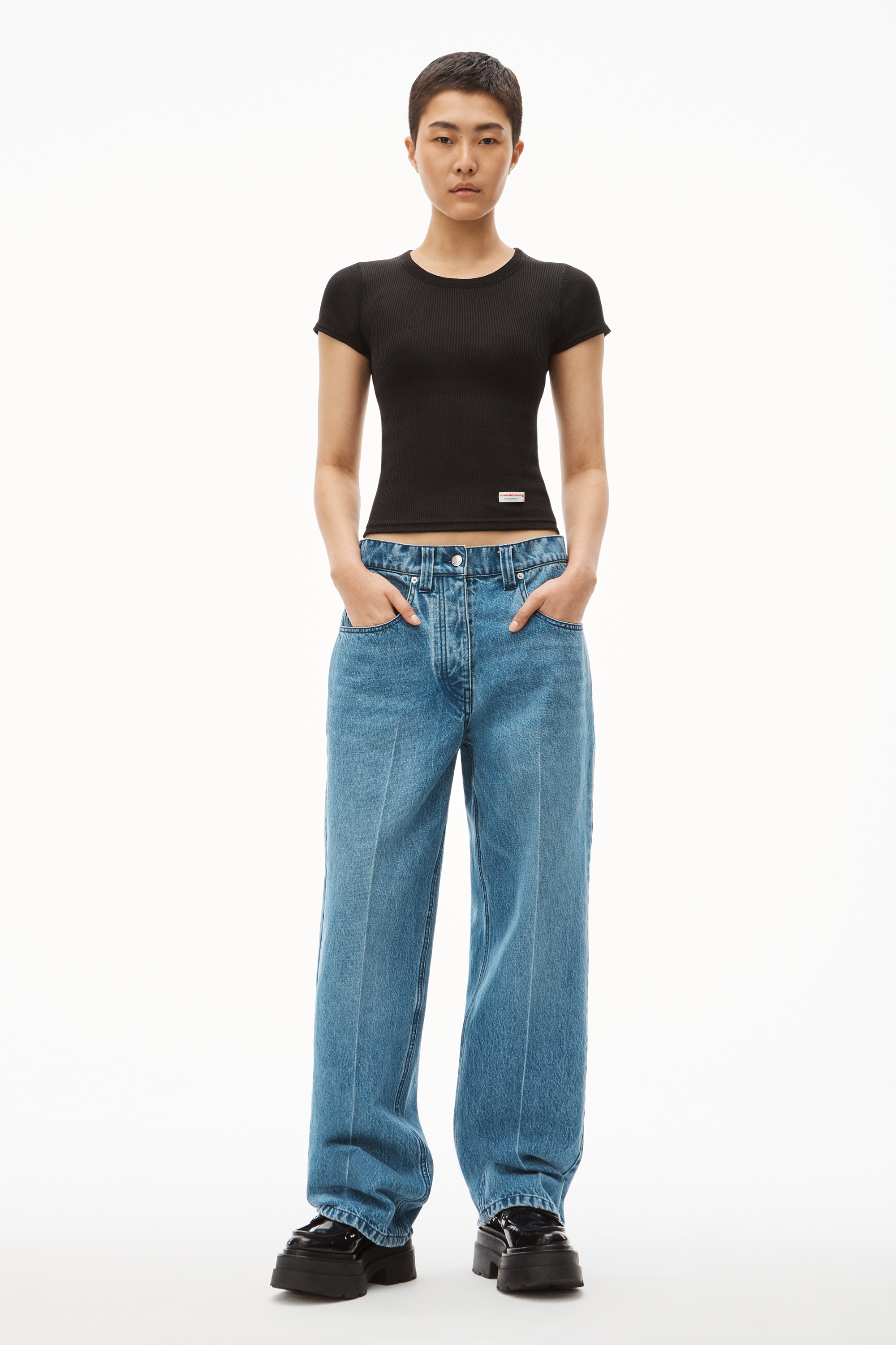 Scoop Neck Ribbed Cotton Tee - 5