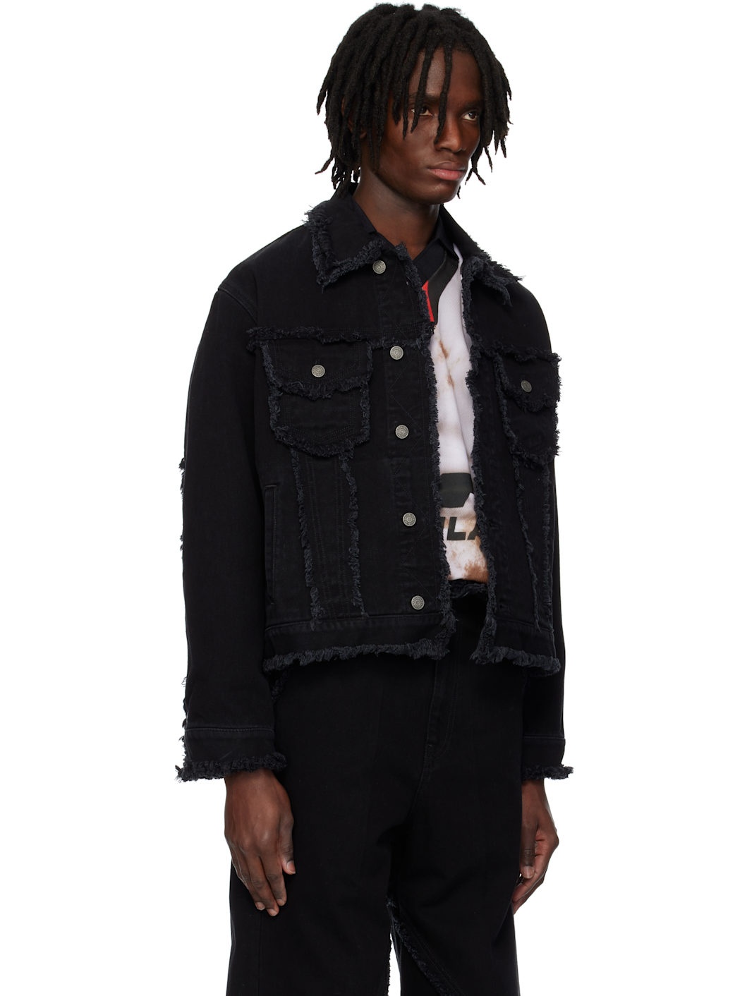 Black Raw Edges Denim Jacket - 2