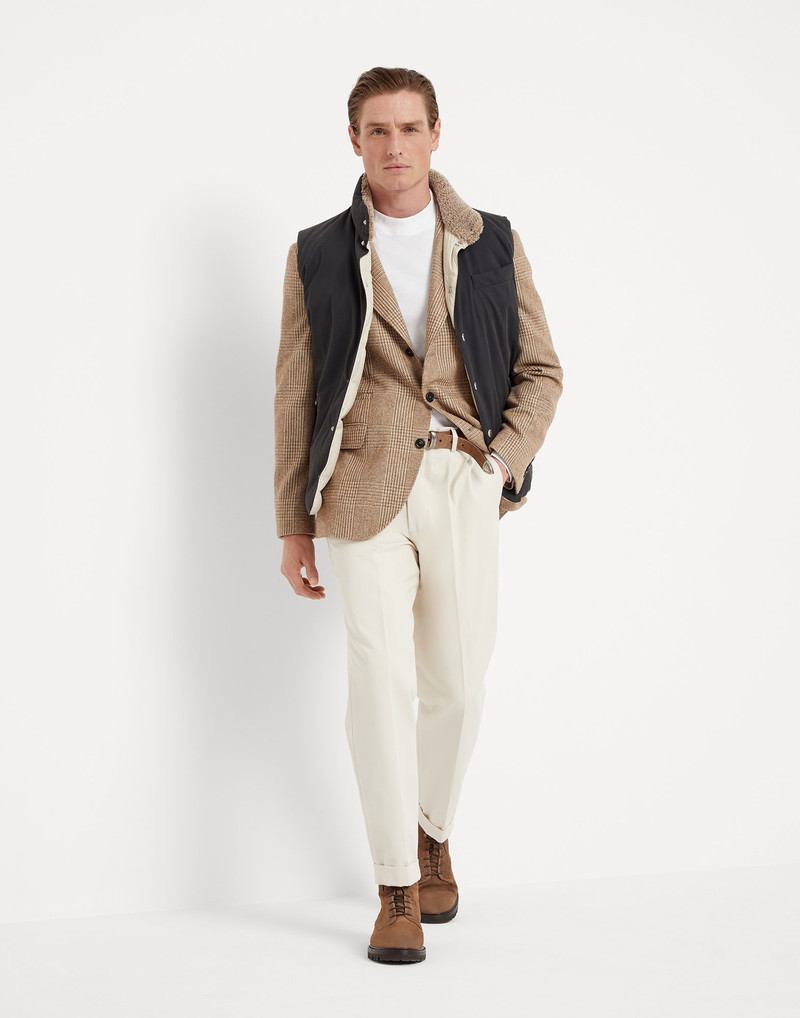 Techno cotton gabardine down vest with shearling insert 5
