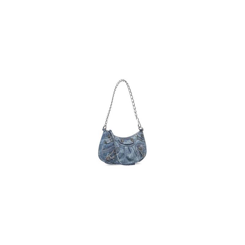 BALENCIAGA Women's Le Cagole Mini Purse With Chain Bb Monogram Bleached Denim in Blue outlook