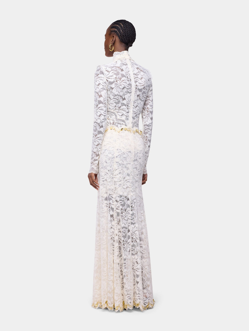 LONG SKIRT IN OFF WHITE HAND EMBROIDERED LACE 3