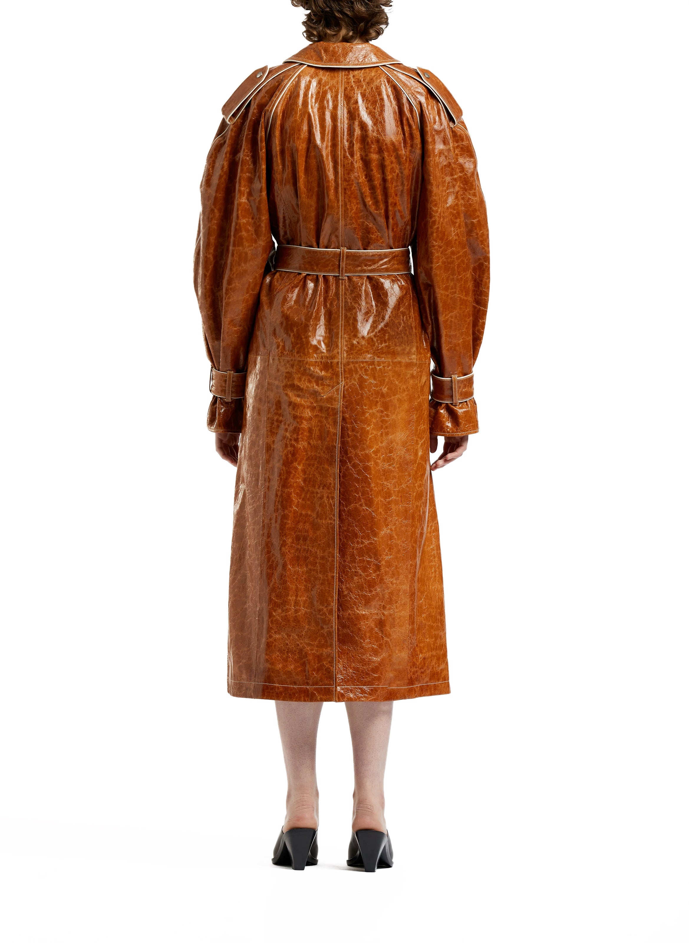 Leather Trench Coat Camel - 4