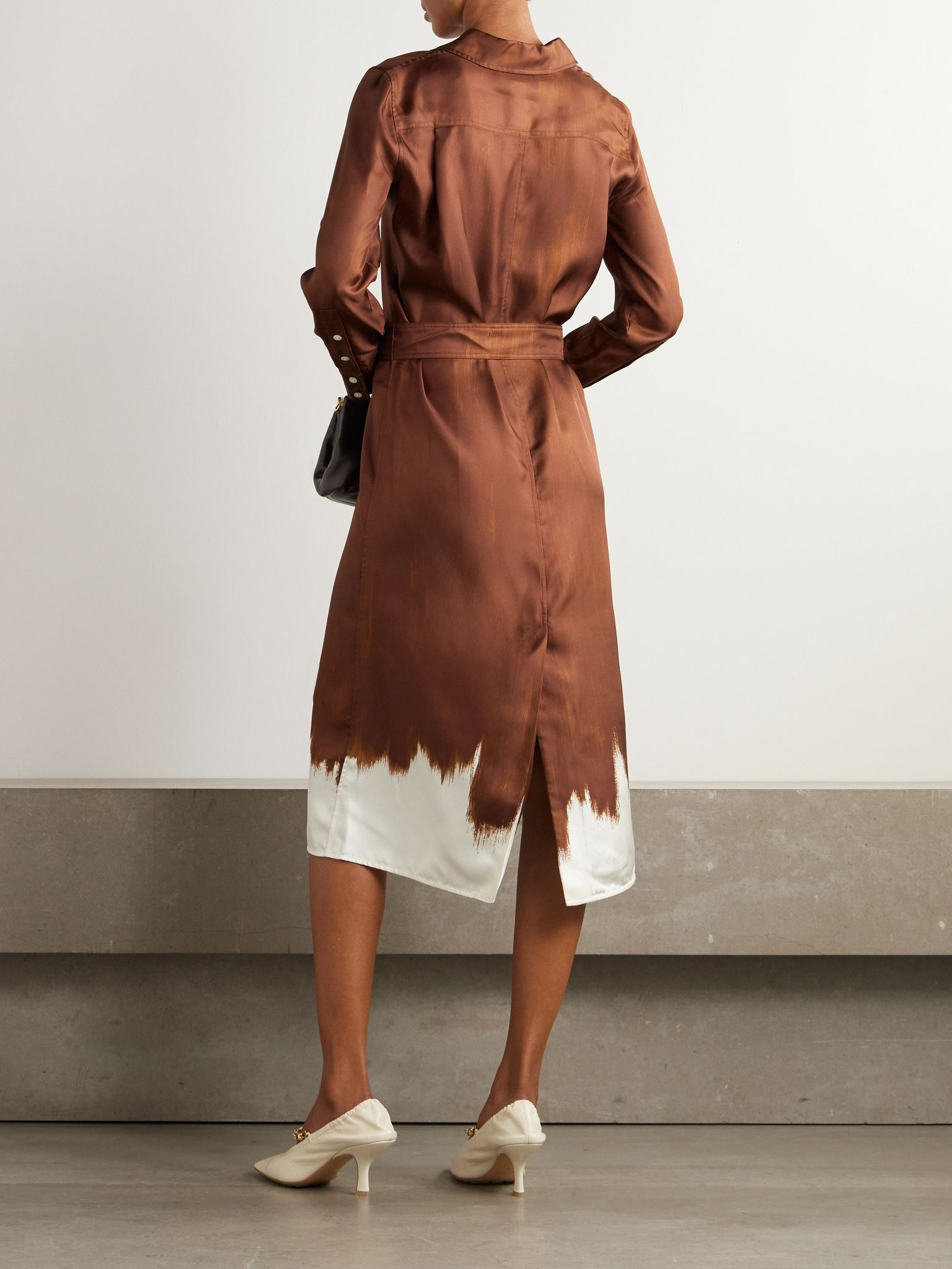 Amaya belted silk satin-twill dress Brown - 3