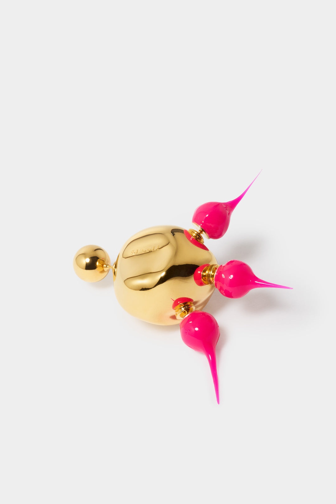 SPIKE RUBBERIZED ROUND EARRINGS / gold / fuxia - 4