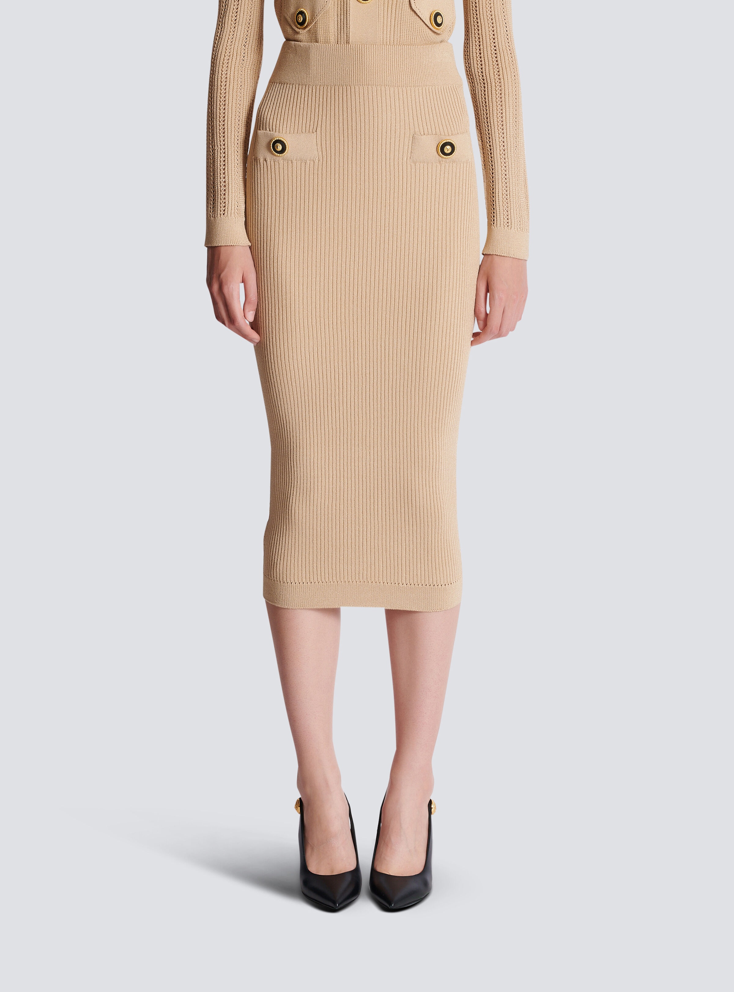 Midi skirt in a plain ribbed knit - 5