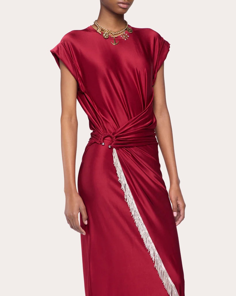 Ruched Jersey Fringe Wrap Dress - 4