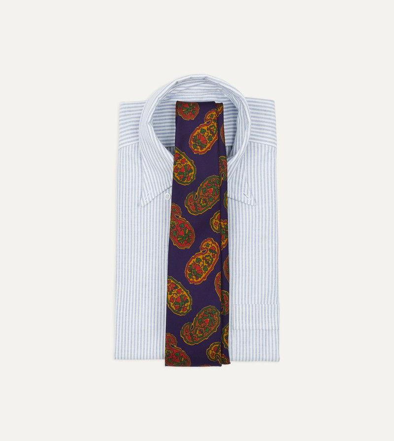 Drake's Purple Large Paisley Print Silk Self Tipped Tie outlook