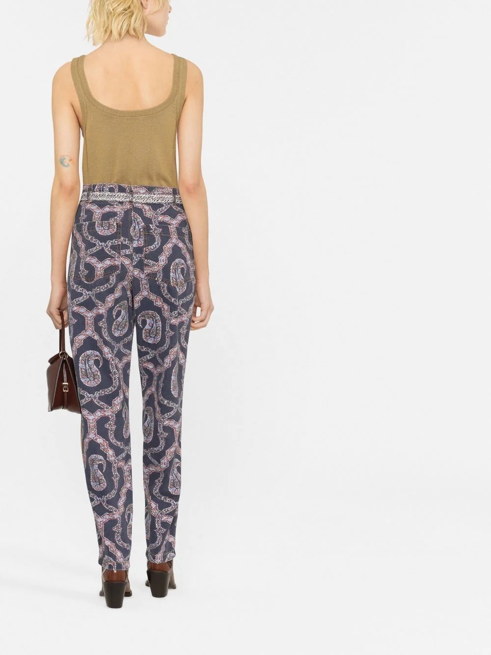 abstract-pattern tapered-leg trousers - 4