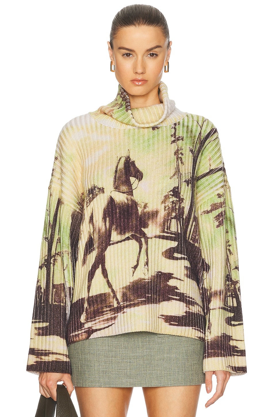 Horse Print Chunky Rib Knit Sweater - 1