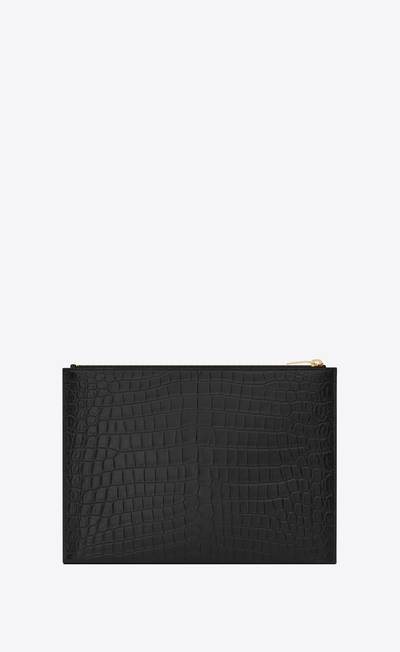 SAINT LAURENT tiny monogram zipped tablet holder in crocodile embossed matte leather outlook