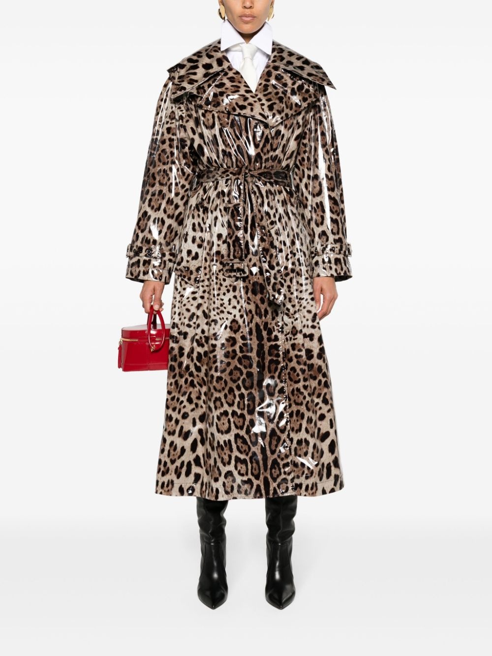 leopard-print belted trench coat - 2