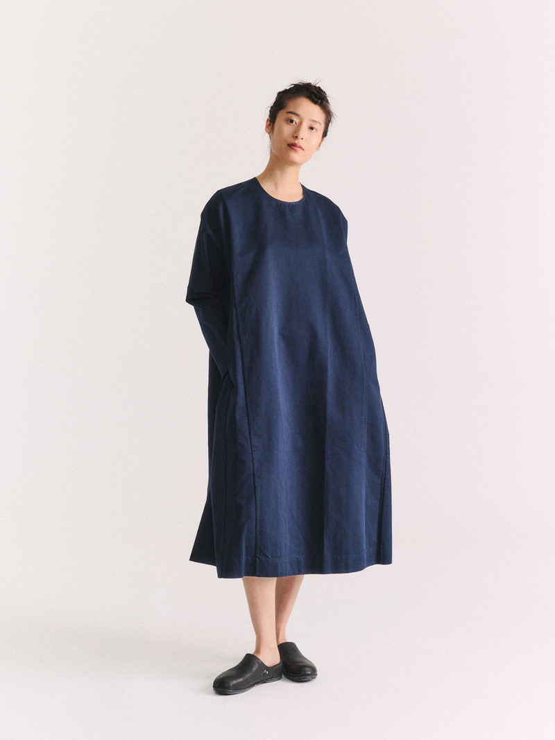 PYJ ROUCH DRESS - TWILL - NAVY 1