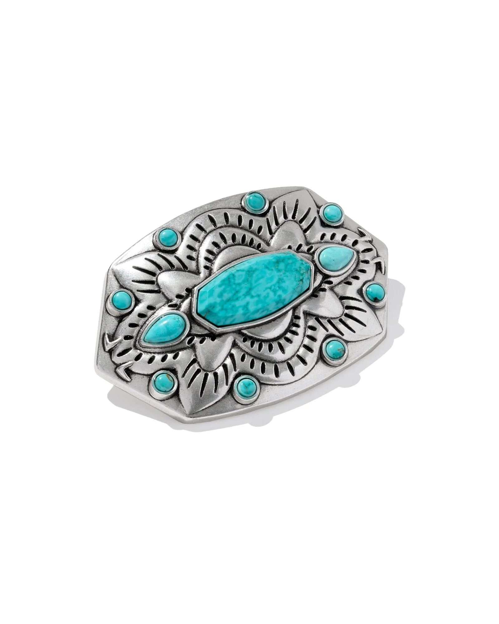 Concho Buckle with Stone in Variegated Turquoise Magnesite - 1