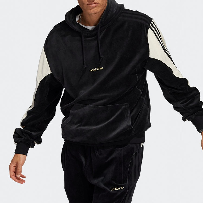 adidas adidas originals Velour Hoody Velvet Contrasting Colors Black H31248 outlook