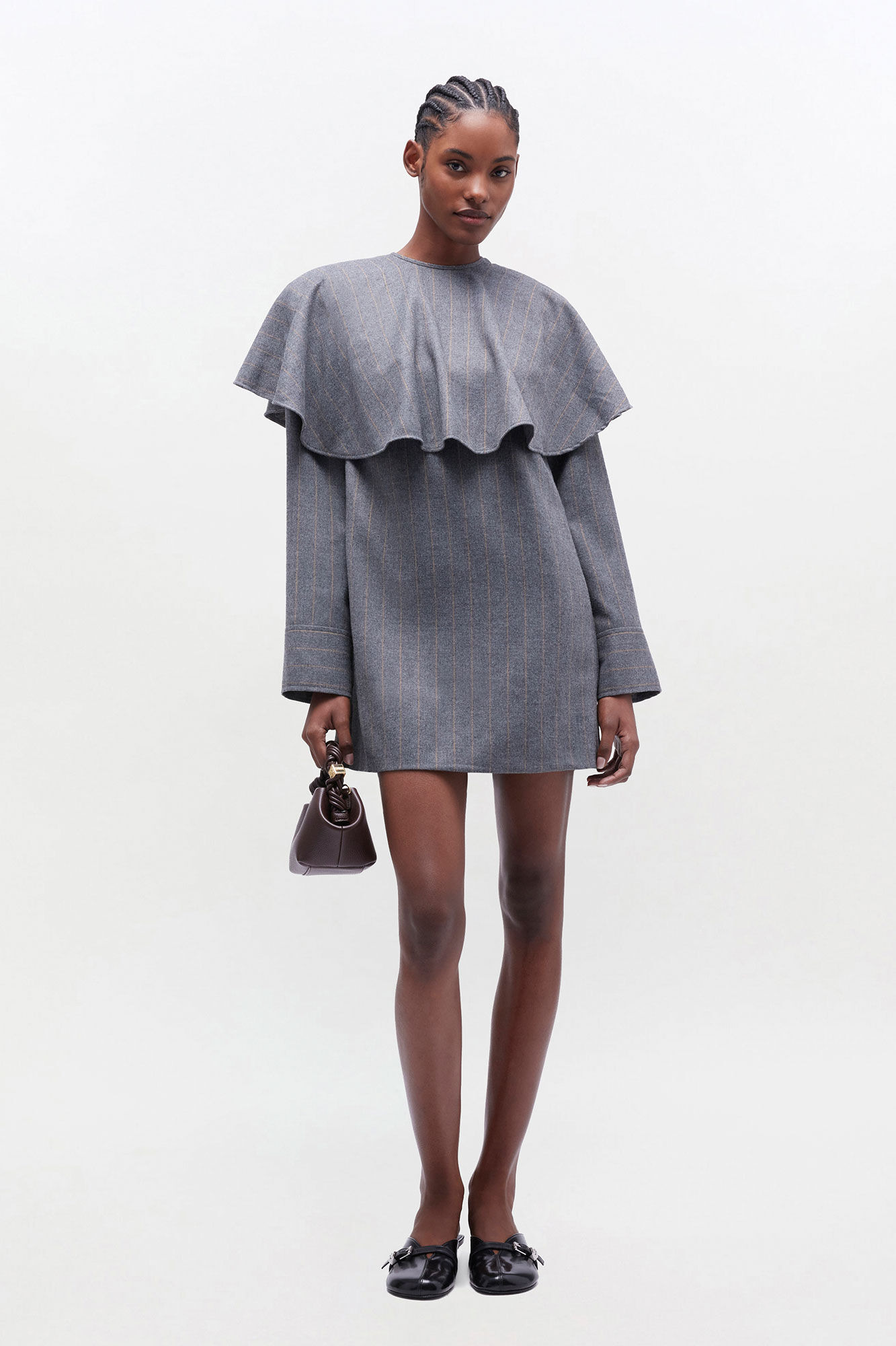 GREY STRIPE CIRCLE COLLAR DRESS - 2
