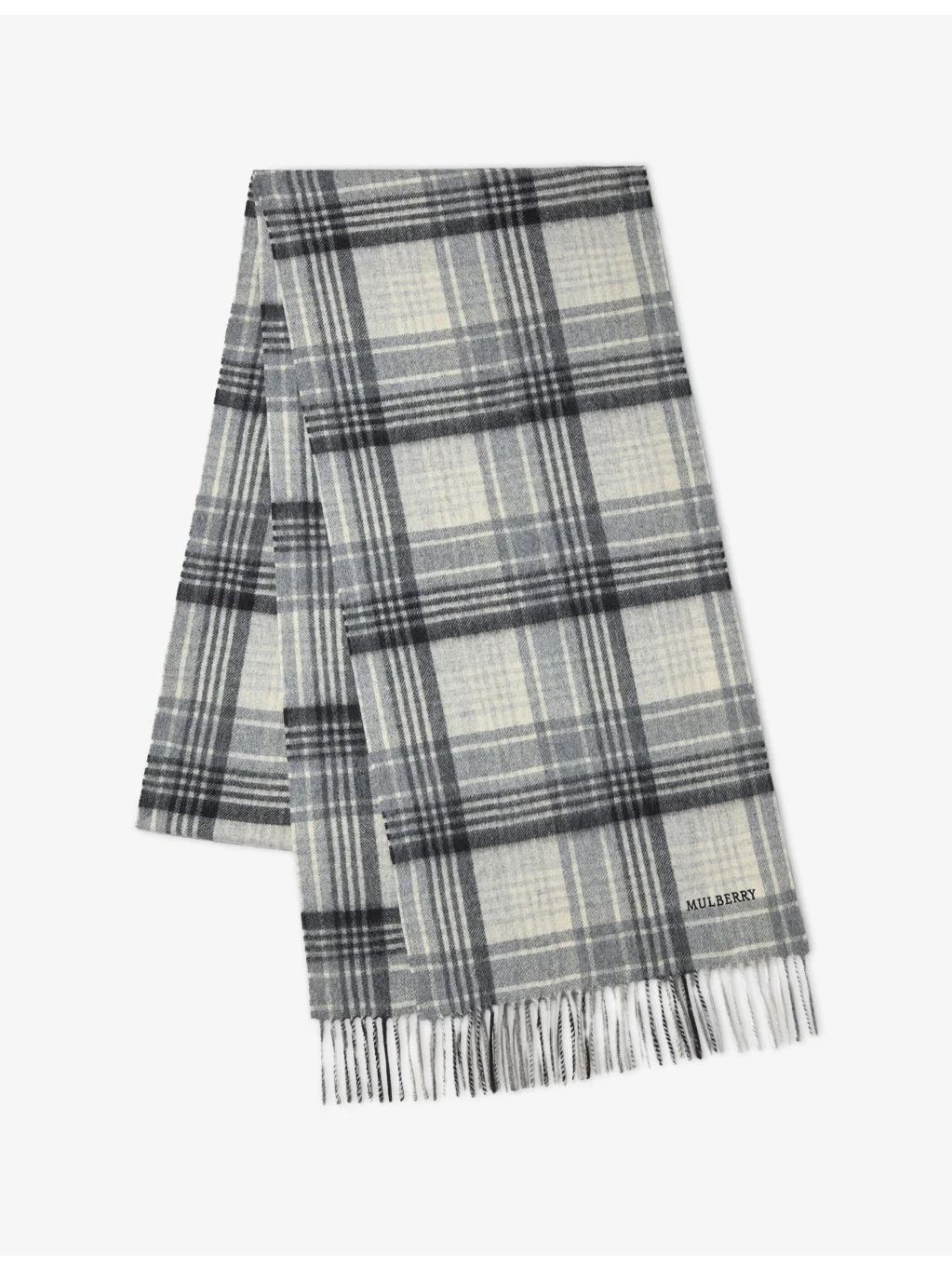 Long Mulberry Heritage Check Wool Scarf - 1