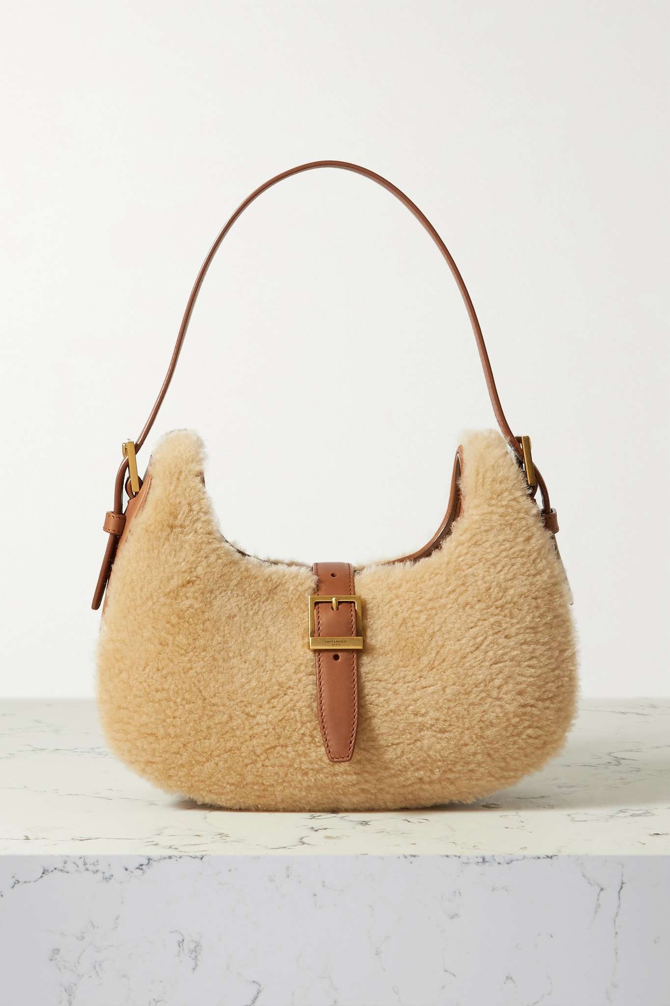 Le Fermoir leather-trimmed shearling shoulder bag - 1