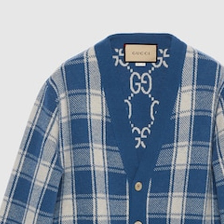 Gucci Reversible Checked Wool Cardigan 'Blue Ivory' 770586-XKDSM-4405 - 7