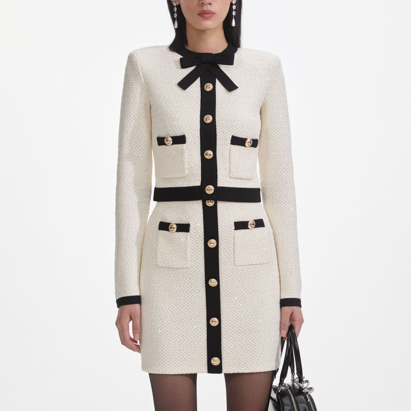 Cream Sequin Pussy Bow Cardigan 4