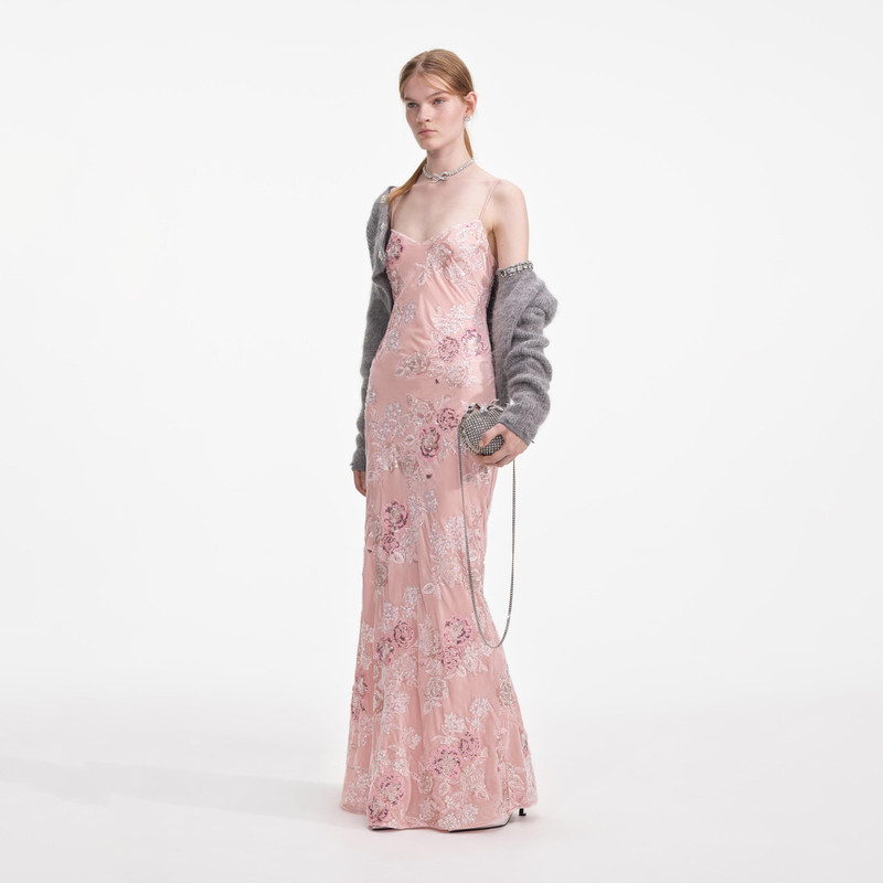 self-portrait Pink Embellished Velvet Maxi Dress - RS25-944X-P | REVERSIBLE